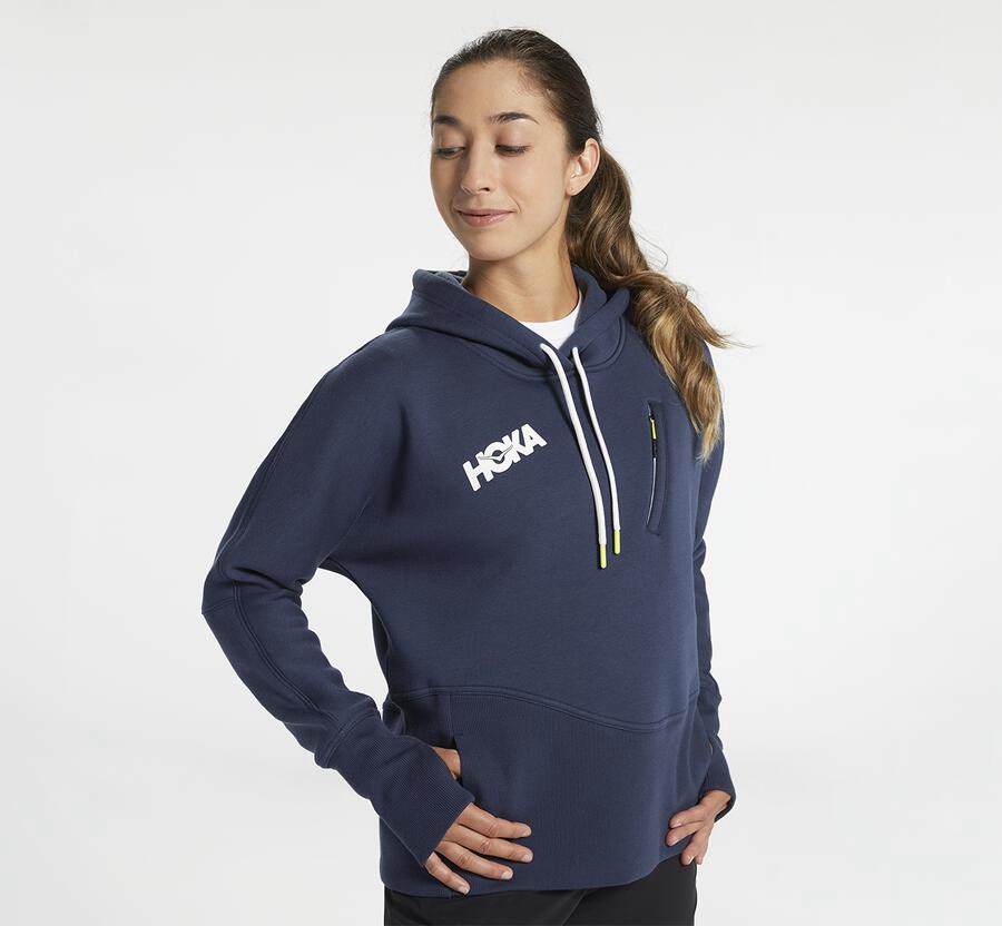 Sweat À Capuche Hoka One One Performance Femme - Bleu Marine - YFA-203574